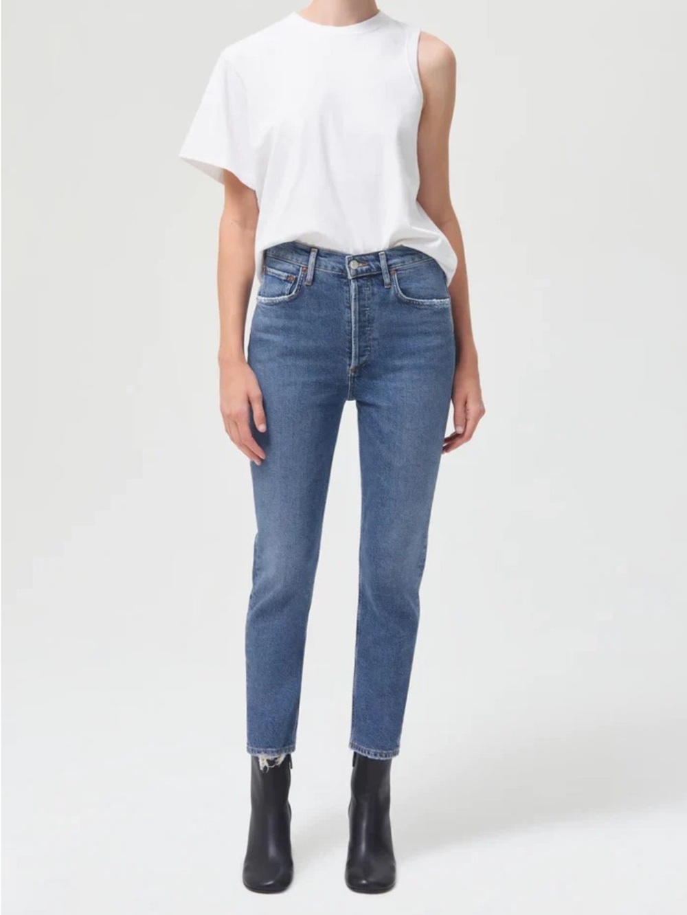 NWT Agolde Riley Crop Straight-leg Button Fly High-Waist Jeans Size 24 Silence